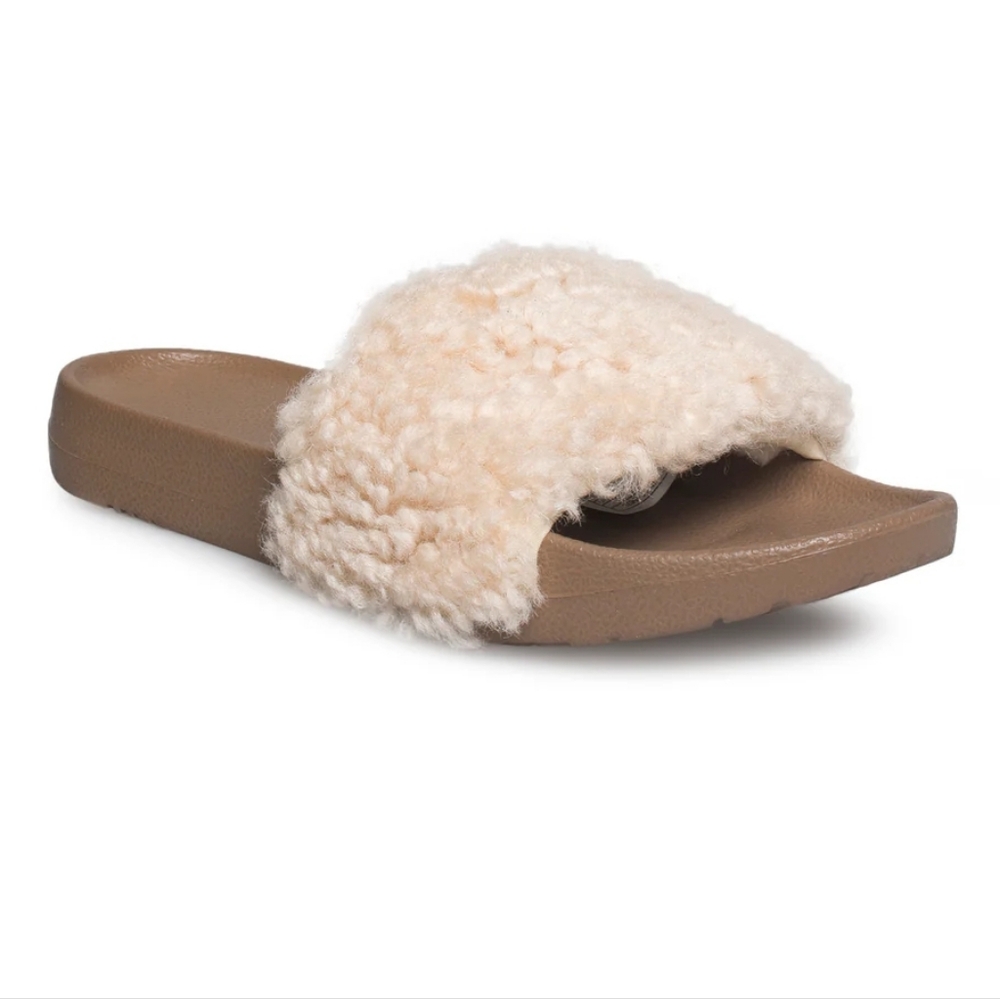 New Ugg Royale Natural Toscana Fur Curly Shearling Slide Slippers Size 8